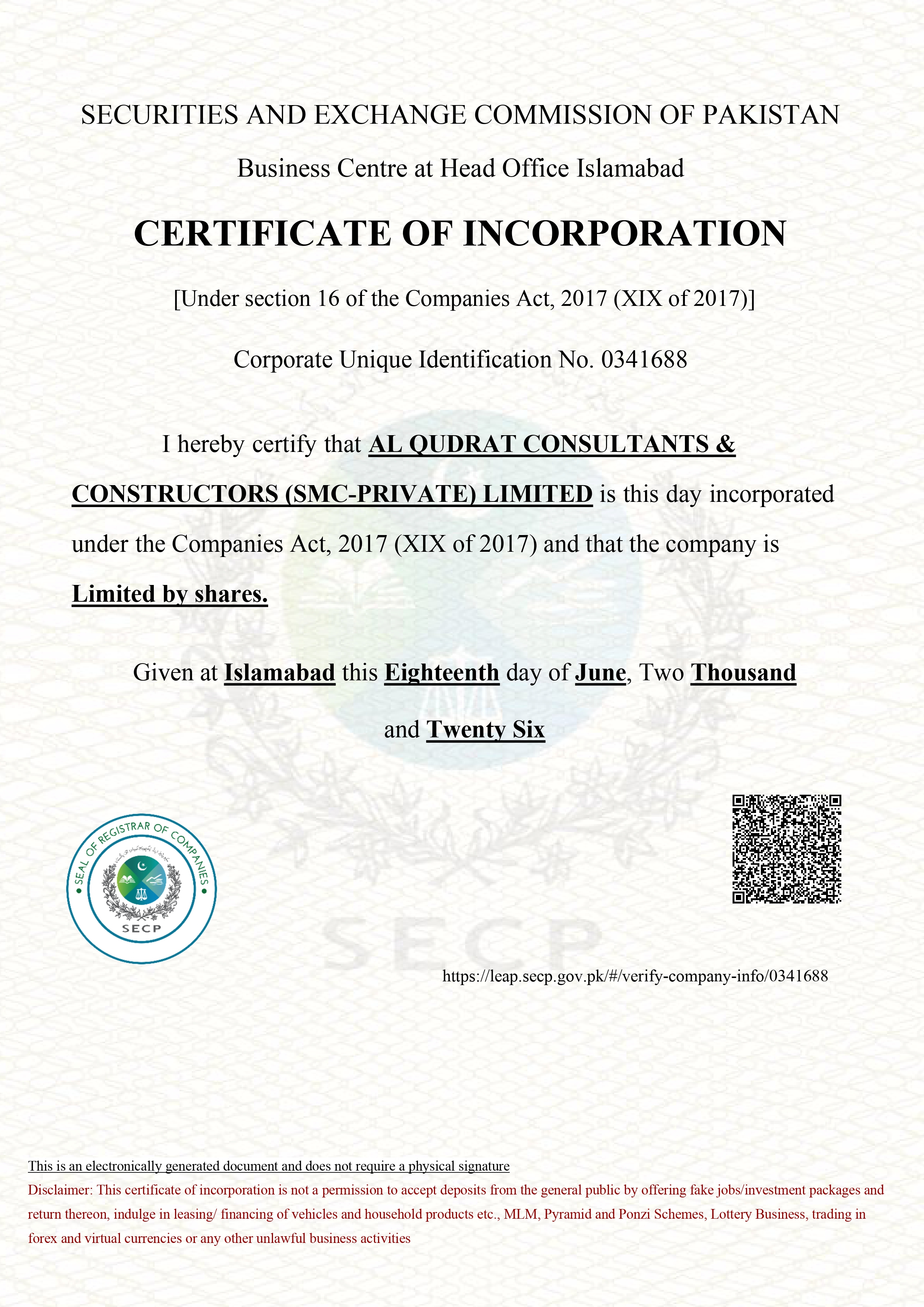 SECP Regristration Certificate
